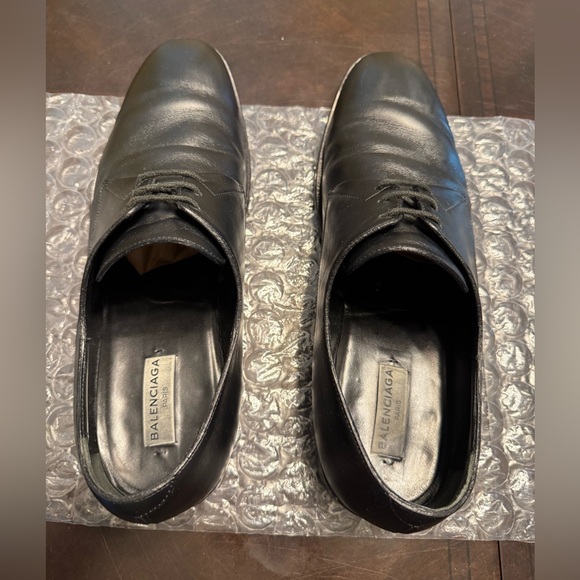 Authentic Balenciaga Black Leather Lace Up Dress Shoes Size 45 / US 12 - Picture 13 of 16